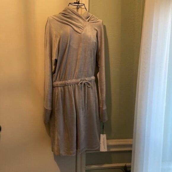 Calvin Klein Velour Surplice Neck Drawstring Dress silver grey S - Picture 3 of 7